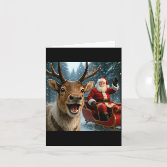 Funny Santa Claus In Sleigh With Reindeer Christma Card (Front)