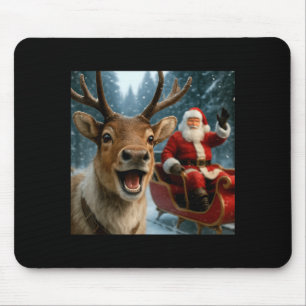 Funny Santa Claus In Sleigh With Reindeer Christma Mouse Pad