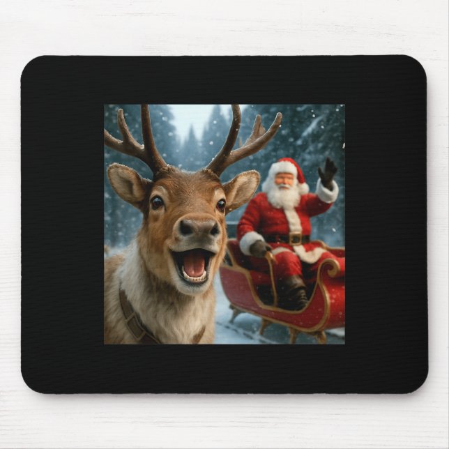 Funny Santa Claus In Sleigh With Reindeer Christma Mouse Pad (Front)