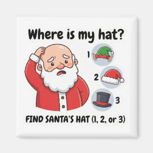 Funny Santa Claus Lost Hat Matching Game Magnet
