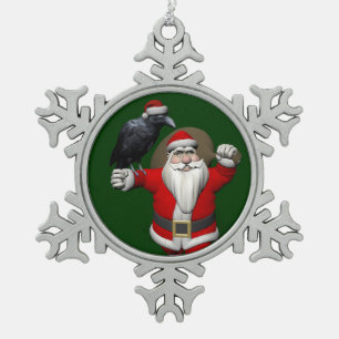 Funny Santa Claus Loves Ravens Snowflake Pewter Christmas Ornament
