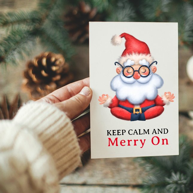 Funny Santa Claus Meditate Keep Calm And Merry On Holiday Card (Creator Uploaded)