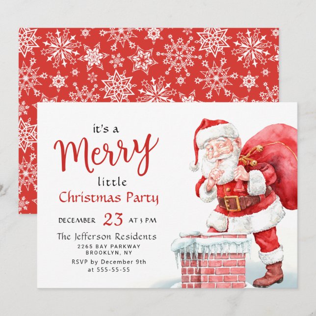 Funny Santa Claus Merry Christmas Little Party Invitation (Front/Back)