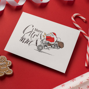 Funny Santa Claus Motorcycle Biker Merry Christmas Postcard