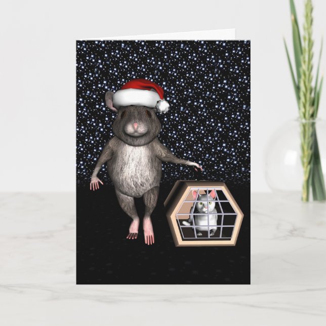 Funny Santa Claus Mouse Holiday Card (Front)