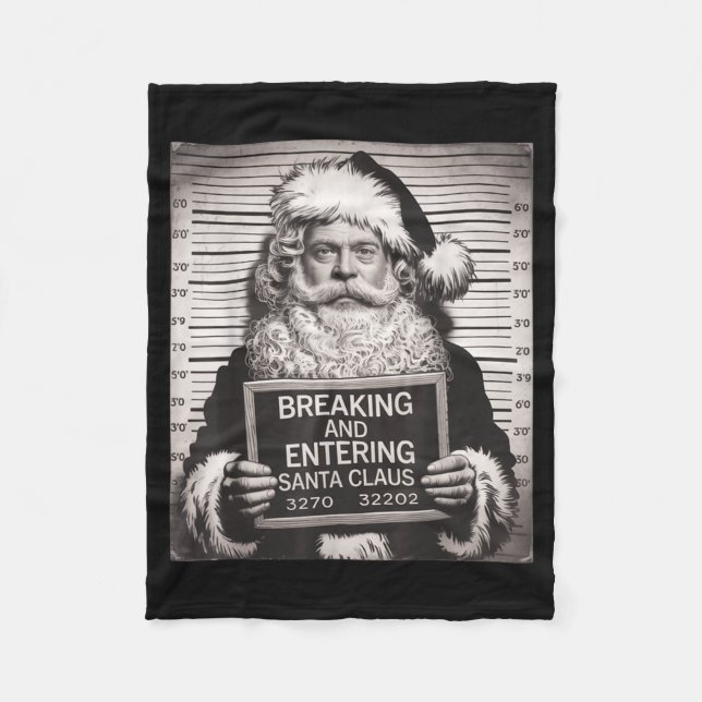 Funny Santa Claus Mugshot Christmas – Santa Xmas  Fleece Blanket (Front)