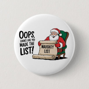 Funny Santa Claus Naughty List Christmas Design  2 Inch Round Button