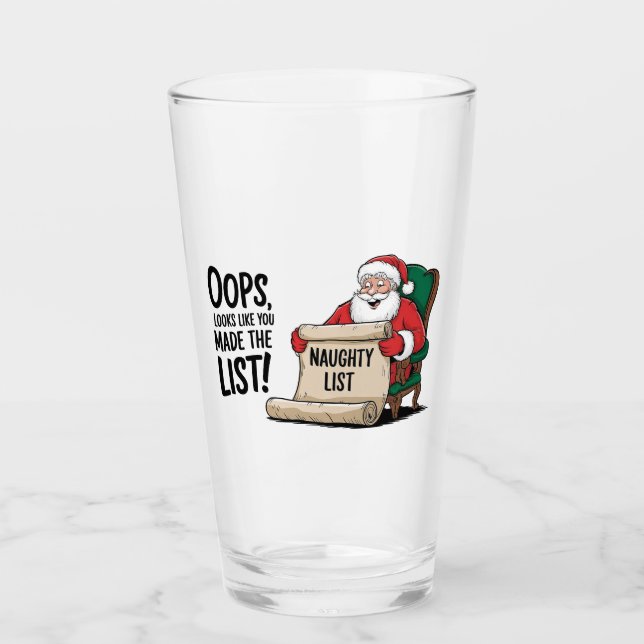 Funny Santa Claus Naughty List Christmas Design  Glass (Front)