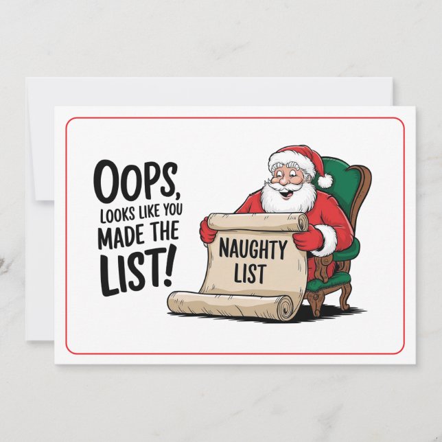 Funny Santa Claus Naughty List Christmas Design  Holiday Card (Front)