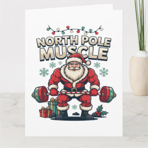 Funny Santa Claus North Pole Muscle Christmas Gym Card