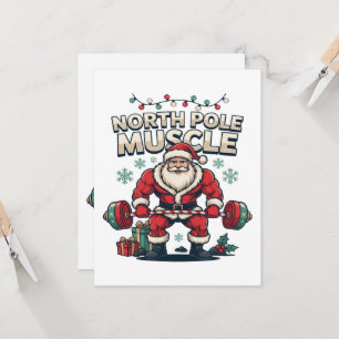 Funny Santa Claus North Pole Muscle Christmas Gym Invitation
