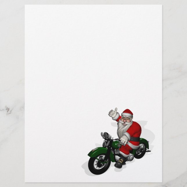 Funny Santa Claus On Green Vintage Motorbike (Front)