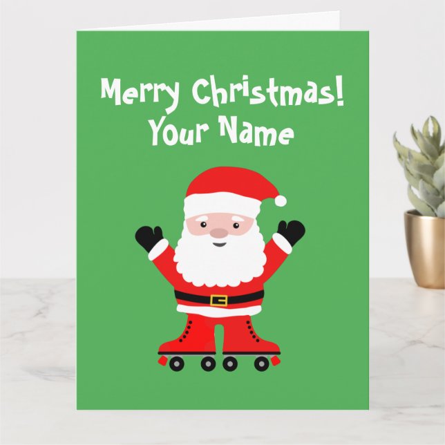 Funny Santa Claus on roller skates Christmas Card (Small Plant)