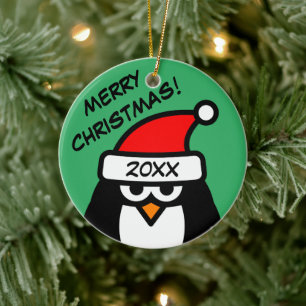 Funny Santa Claus penguin cartoon custom Christmas Ceramic Ornament