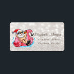 Funny Santa Claus,Pink Flamingos Glittery Boke Label<br><div class="desc">Adorable funny Santa Claus,  and  pink flamingos on glittery bokeh background. An elegant and sophisticated design. Customize with your name and address details.</div>
