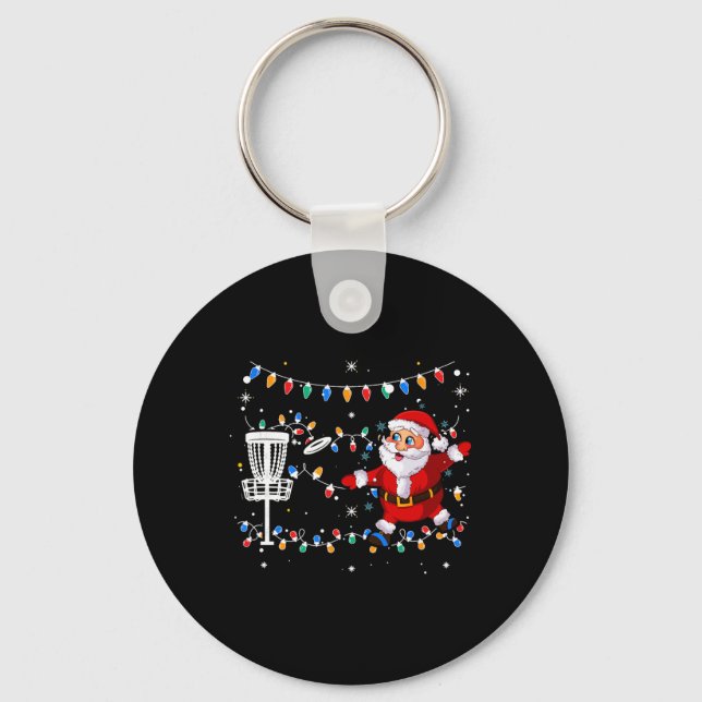 Funny Santa Claus Playing Disc Golf Ugly Christmas Keychain (Front)