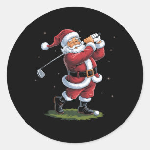 Funny Santa Claus Playing Golf Christmas Lights Xm Classic Round Sticker