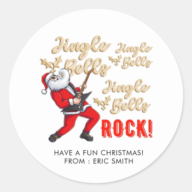 Funny Santa Claus Playing Guitar Christmas Classic Round Sticker (Front)