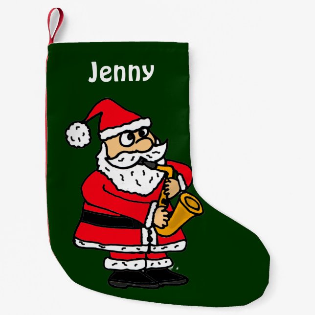 Funny Santa Claus Playing Saxophone Small Christmas Stocking (Front)