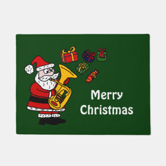 Funny Santa Claus Playing Tuba Doormat