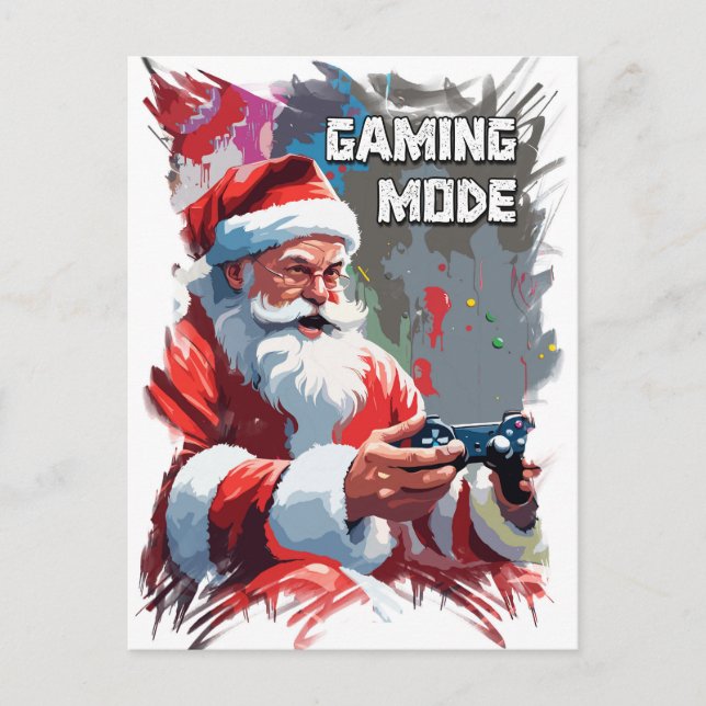 Funny Santa Claus Playing Video Games on XMAS Postcard (Front)