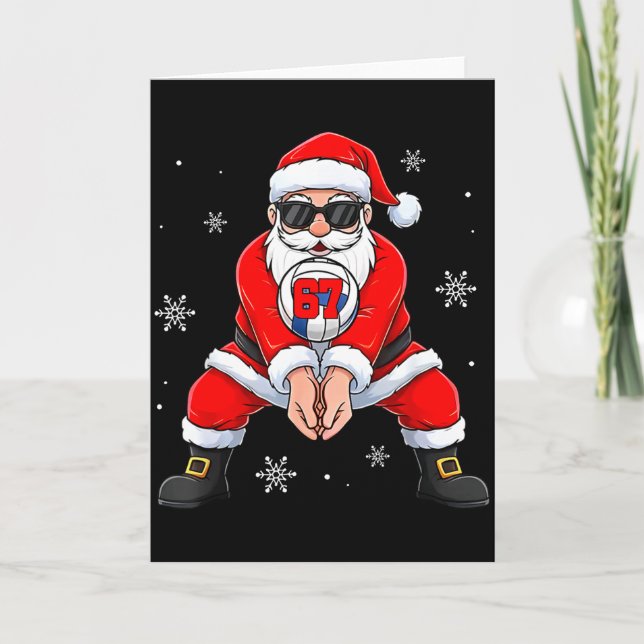 Funny Santa Claus Playing Volleyball Six Seven Chr Card (Front)