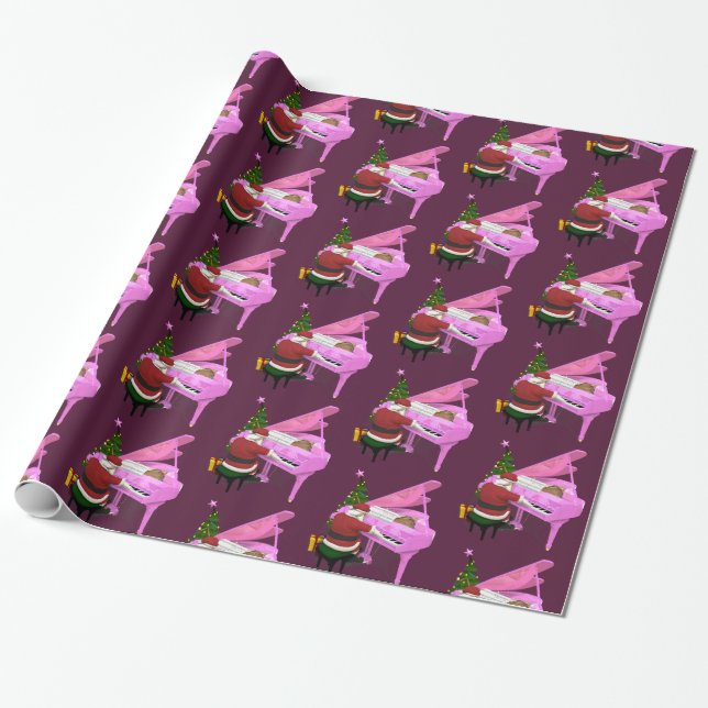 Funny Santa Claus Plays Pink Piano Wrapping Paper (Unrolled)