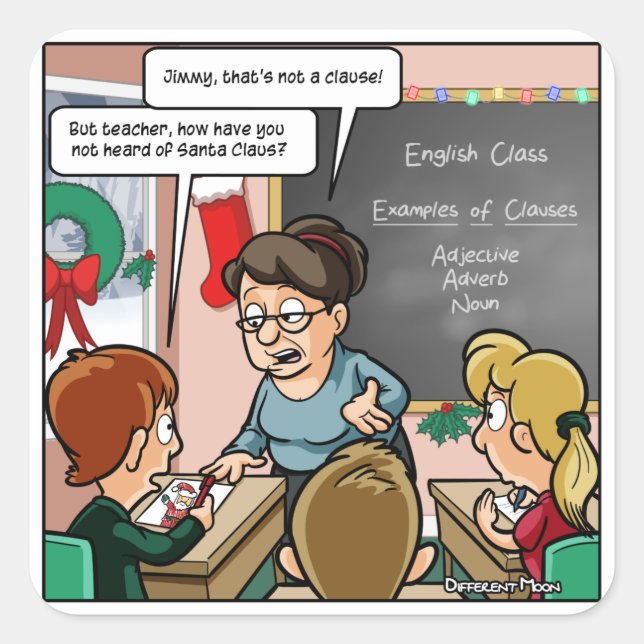 Funny Santa Claus Pun Christmas Square Stickers (Front)