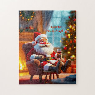 Funny Santa Claus Relaxing with Red Wine Jigsaw Puzzle