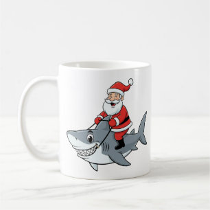 Funny Santa Claus Riding a Shark Christmas Holiday Coffee Mug