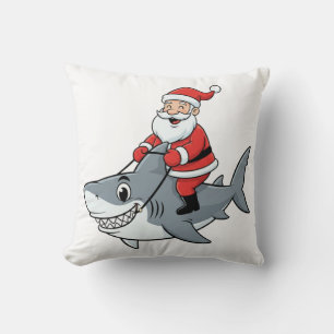Funny Santa Claus Riding a Shark Christmas Holiday Throw Pillow