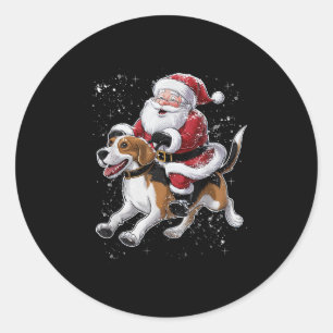 Funny Santa Claus Riding Beagle Dog Christmas For  Classic Round Sticker