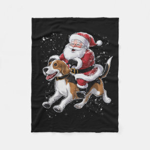 Funny Santa Claus Riding Beagle Dog Christmas For  Fleece Blanket