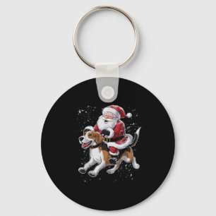 Funny Santa Claus Riding Beagle Dog Christmas For  Keychain