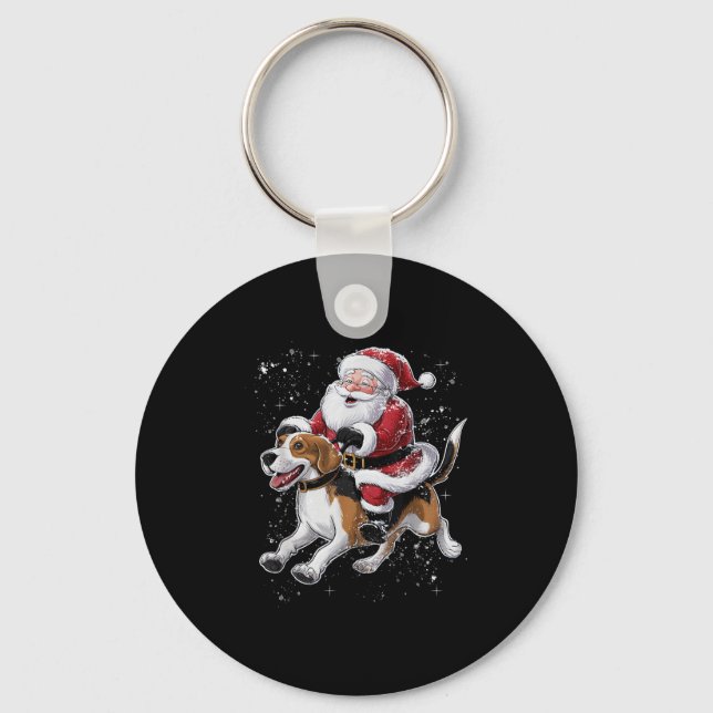 Funny Santa Claus Riding Beagle Dog Christmas For  Keychain (Front)