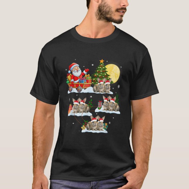 Funny Santa Claus Riding Bunny Rabbit Sleigh Chris T-Shirt (Front)