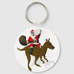 Funny Santa Claus Riding On Kangaroo Keychain