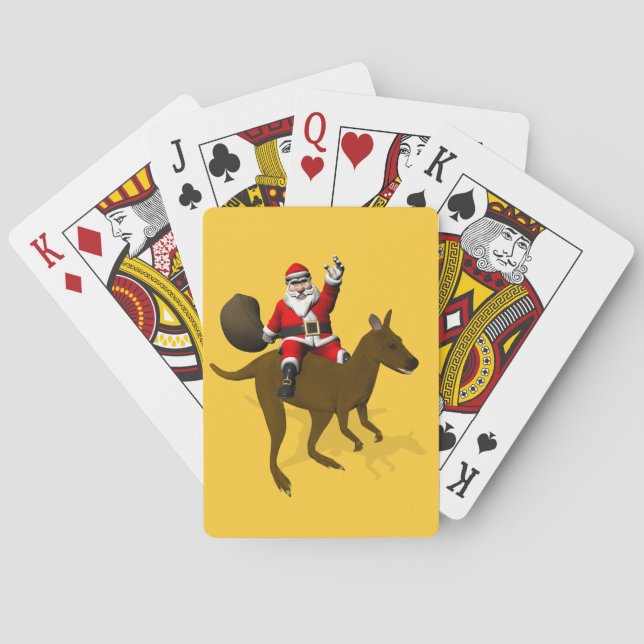Funny Santa Claus Riding On Kangaroo Playing Cards (Back)
