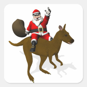 Funny Santa Claus Riding On Kangaroo Square Sticker
