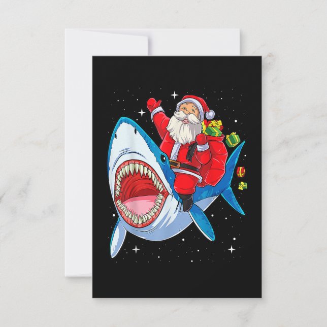 Funny Santa Claus Riding Shark Christmas Boys Merr Thank You Card (Front)
