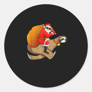 Funny Santa Claus Riding Sloth Christmas Boys Men  Classic Round Sticker