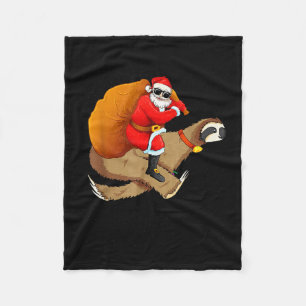 Funny Santa Claus Riding Sloth Christmas Boys Men  Fleece Blanket