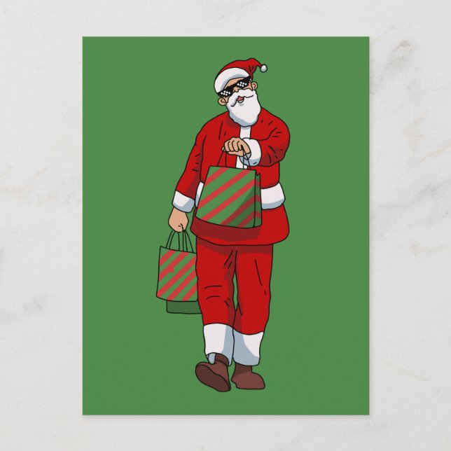 Funny santa claus shopping  holiday postcard (Front)