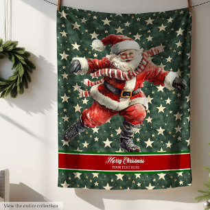 Funny Santa Claus Skating Holiday Christmas Fleece Blanket