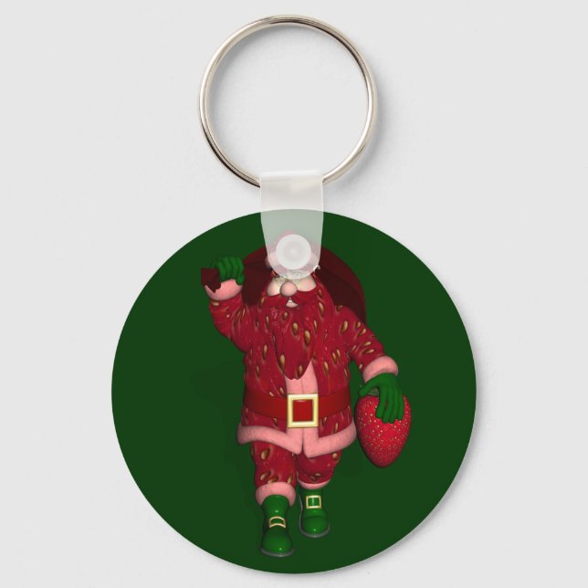 Funny Santa Claus Strawberry Farmer Keychain (Front)