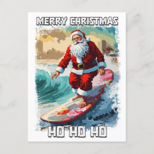 Funny Santa Claus surfing in the summer pop art Postcard