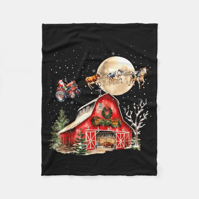 Funny Santa Claus Tractor Cows Farm Farmer Christm Fleece Blanket (Front)