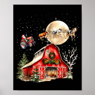 Funny Santa Claus Tractor Cows Farm Farmer Christm Poster