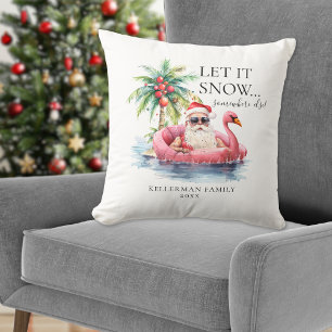 Funny Santa Claus Tropical Beach Christmas Throw Pillow