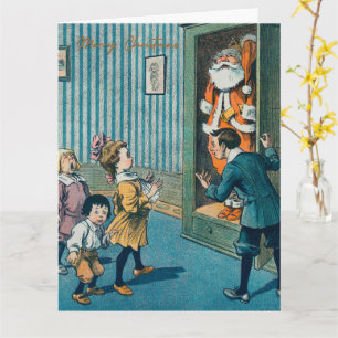 Funny santa claus vintage art holiday card